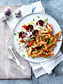BArbecued prawns with witlof and beetroot salad