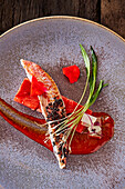 Red mullet with watermelon and red pepper