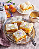Choux pastry slices with apricot cream