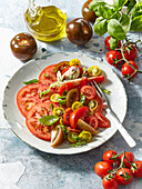 Tomato salad with colored tomatoes