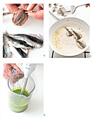 Prepare anchovy millefeuille with mozzarella on pea cream
