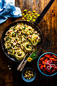 Sicilian sardine pasta with capers and tomato salad