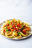 Chickpea ribbon noodles with Amatriciana