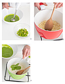 Making risotto with broad beans and dill