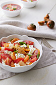 Caprese with citrus fruits and teriyaki dressing