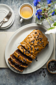 Mocha cake with latte icing and chocolate chips