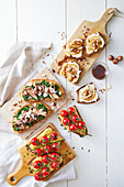 Three ways bruschetta - with pear, tuna, hummus