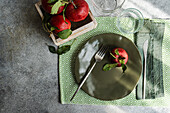 Table decoration with ripe red apples