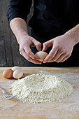 Make the pasta dough: Add the egg to the flour