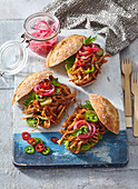 Pulled pork and pickled onion sandwiches