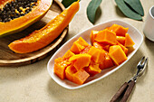 Fresh diced papaya fruit