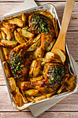 Oven baked chicken with potato wedges
