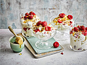 Cranachan (double cream with giant oats, whiskey, raspberries and honey, Scotland)