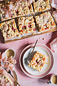 Crumble cake with strawberries and rhubarb