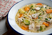Monkfish soup with leek, potatoes and carrot