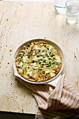 Broad bean and pea frittata with ricotta cheese