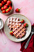 Homemade strawberry pink waffles