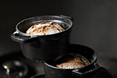 Small country breads baked in pots