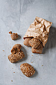 Whole grain rolls with oatmeal and coarse grain topping
