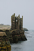 Burgruine auf Klippe über der Meeresküste, Keiss, Schottische Highlands, Schottland