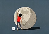 Woman cleaning surface of the moon\n
