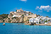 The old town of Ibiza with its castle seen from the harbor, UNESCO World Heritage Site, Ibiza, Balearic Islands, Spain, Mediterranean, Europe\n