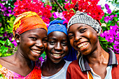 Friendly Kapsiki tribal girls, Rhumsiki, Mandara mountains, Far North province, Cameroon, Africa\n