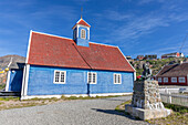 Replica of traditional church and other buildings in the colorful Danish town of Sisimiut, Western Greenland, Polar Regions\n