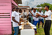 Locals practising traditional music, Ciudad de la Paz, Rio Muni, Equatorial Guinea, Africa\n