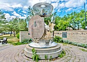 The Scots Monument, erected in 1993 to commemorate 19th century Scottish settlers led by the Earl of Selkirk, in Waterfront Drive, Winnipeg, Manitoba, Canada, North America\n