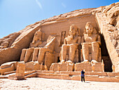 The Great Temple of Abu Simbel with its four iconic 20 meter tall seated colossal statues of Ramses II (Ramses The Great), UNESCO World Heritage Site, Abu Simbel, Egypt, North Africa, Africa\n