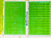 Aerial view of two football fields\n