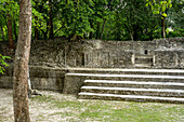 Structure A3 in Plaza A in the residential complex in the Mayan ruins in the Cahal Pech Archeological Reserve, Belize.\n