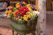 A flower planter in the shape of a pig at the Old House at Center and Main in Torrey, Utah. Built about 1900 and now a gift shop.\n