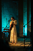 Spanish singer-songwriter Valeria Castro, one of the promising women that have emerged in recent years in the Spanish folklore scene, performs in Veruela Summer Festival 2023, Zaragoza, Spain\n