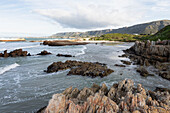 South Africa, Hermanus, Rocky coastline of Atlantic Ocean in Voelklip Beach\n