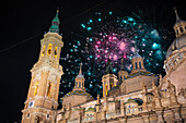 The fireworks put the finishing touch to the Fiestas del Pilar of Zaragoza, Spain\n