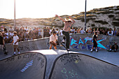 Skate event at Seignosse le Penon skatepark during Quiksilver Festival celebrated in Capbreton, Hossegor and Seignosse, with 20 of the best surfers in the world hand-picked by Jeremy Flores to compete in south west of France.\n