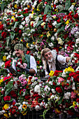 The Offering of Flowers to the Virgen del Pilar is the most important and popular event of the Fiestas del Pilar held on Hispanic Day, Zaragoza, Spain\n