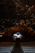 Auditorium at Jameos del Agua, a series of lava caves and an art, culture and tourism center created by local artist and architect, Cesar Manrique, Lanzarote, Canary Islands, Spain\n