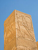 Columns in the shrine to Hathor on the upper terrace of the mortuary temple of Hatshepsut in Deir al-Bahri, UNESCO World Heritage Site, Thebes, Egypt, North Africa, Africa\n