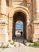 The Arch of Hadrian in Jerash, believed to have been founded in 331 BC by Alexander the Great, Jerash, Jordan, Middle East\n