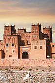 Romantic sunrise over the ancient fortress or Kasbah Amridil, Skoura, Atlas mountains, Ouarzazate province, Morocco, North Africa, Africa\n