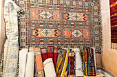 Traditional handmade carpets for sale, Atlas mountains, Ouarzazate province, Morocco, North Africa, Africa\n