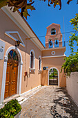 View of traditional Greek Orthodox Church in Assos, Assos, Kefalonia, Ionian Islands, Greek Islands, Greece, Europe\n