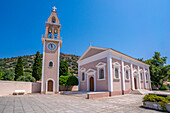 View of Ieros Naos Metamorfosis tou Sotiros church, Peratata, Kefalonia, Ionian Islands, Greek Islands, Greece, Europe\n