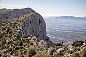 France, Bouches du Rhône, Pays d'Aix, Grand Site Sainte-Victoire, Saint-Antonin-sur-Bayon, Sainte-Victoire mountain, Crest, hikers on the GR9\n