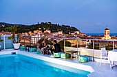 France, Alpes Maritimes, Nice, listed as World Heritage by UNESCO, Promenade du Paillon, Hotel Aston La Scala terrace\n