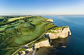 France, Seine Maritime, Etretat, Cote d'Abatre, the golf (aerial view)\n