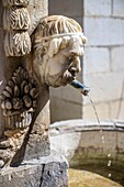 France, Alpes Maritimes, Parc Naturel Regional des Prealpes d'Azur, Gourdon, labeled Les Plus Beaux Villages de France, fountain spout\n